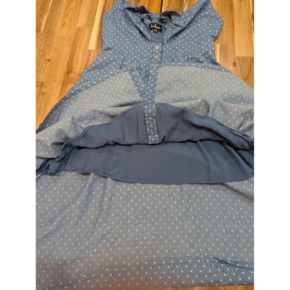 Bonnie Bell Blue and White Polka Dot Midi Flare Dress Size Medium - Picture 11 of 13